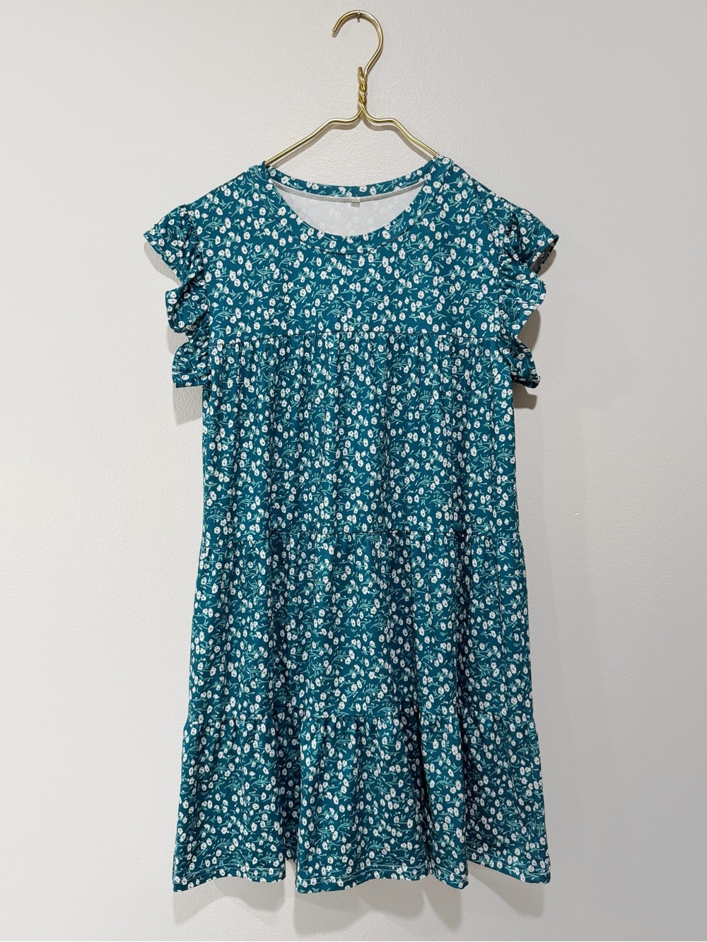 Amazon Turquoise Floral Ruffle Dress Size Small Short Sleeve